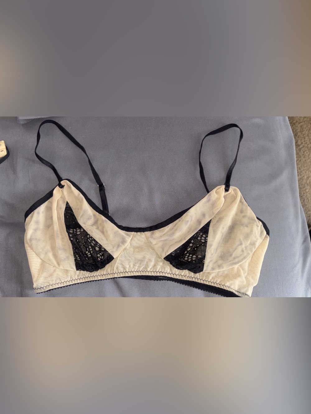 Only Hearts Beige Sheer Bralette with Black Lace Accents